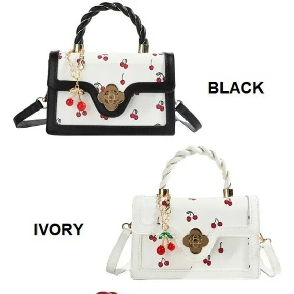 Zenana Cherry Pattern Vegan Leather Shoulder Hand Bag - Picture 3 of 7